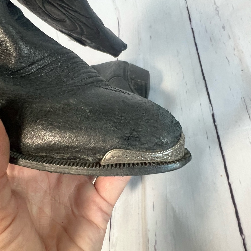 Vintage soft black leather with silver tips western cowboy boots - Picture 13 of 15